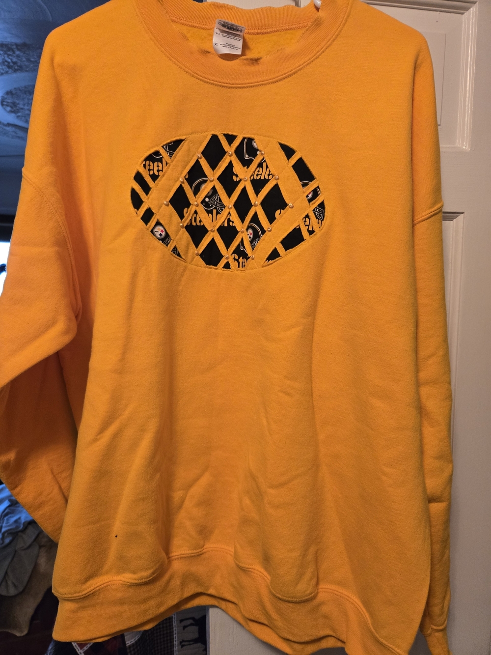 Gildan Yellow Crewneck Sweatshirt with Lattice Football Appliqué
